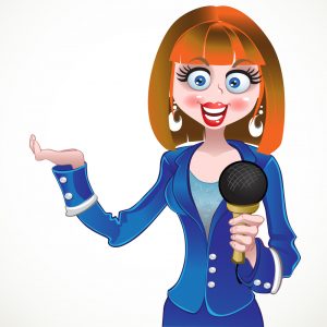 vector reporter girl in blue suit