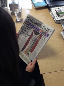 Perry the llama on the front page of The Times of London