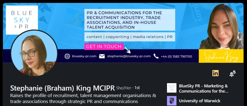 Stephanie King's LinkedIn profile header